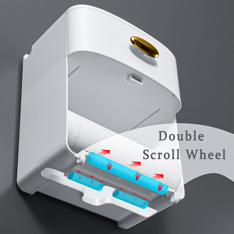 Double Layer Tissue Box Wall Mounted Toilet Paper Holder Waterproof Storage Box Mobile Phone Storage Table Bathroom Supplies