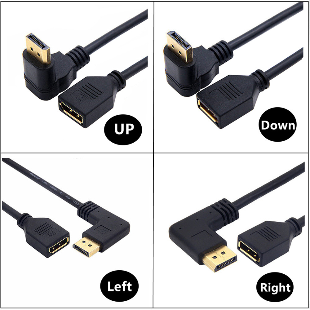 90 Degree Angle Elbow DisplayPort Panel Mount Extension Cable Adapter Corner DP 1.2v Male to Female Cord Socket Screw 2k@144Hz