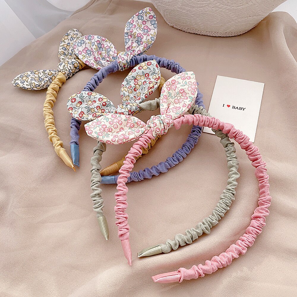 Retro Bloemen Print Kids Haarband Strik Hoofdband Doek Konijn Oren Haarband Vrouwen Meisjes Accessoires Hoofd Hoepel Sieraden