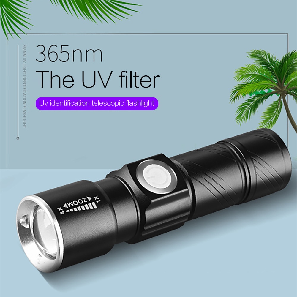 UV Flashlight Ultraviolet Portable 3 Mode led flashlight Ultra Violet I Ink Marker Detection Torch Light Outdoor UV lamp 1PC