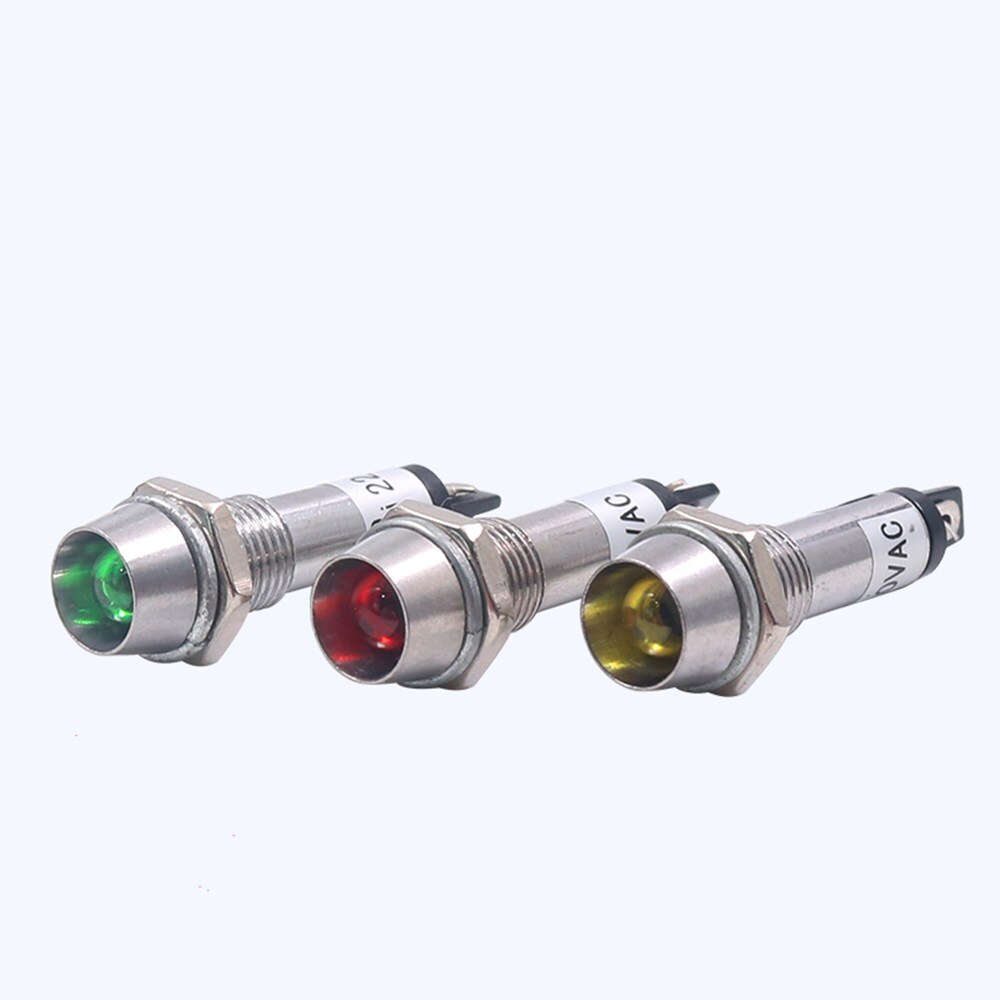 10Pcs Panel 8mm Mounting Red Green Yellow Indicator Light Indication LED Signal Lamp DC24V XD8-1