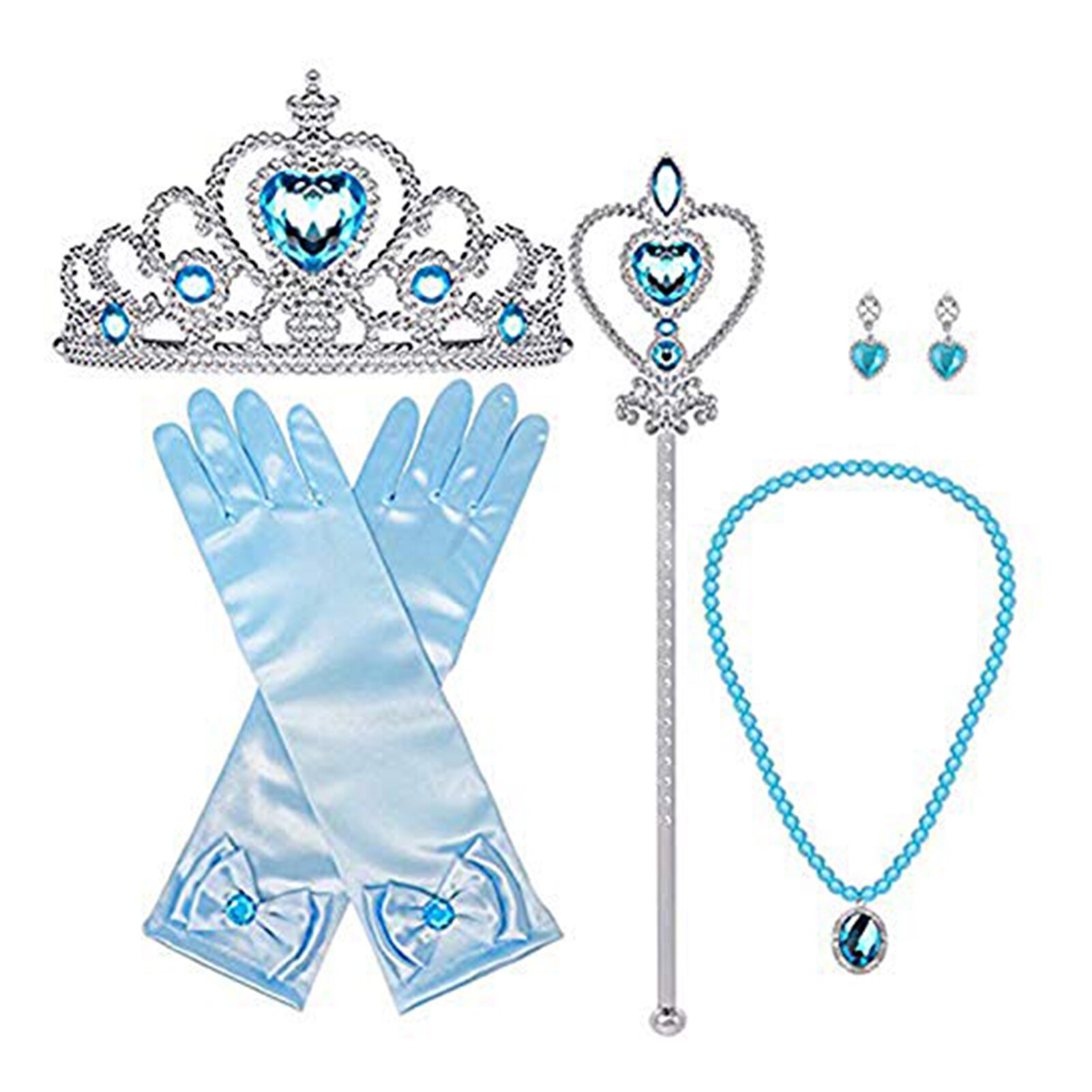 Prinzessin Kleid hoch Zubehör Prinzessin Krone Handschuhe Zauberstab Halskette EarringsPrincess Spielzeug Kleinkind Kleid hoch vorgeben Spielen Echten Machen: Blau