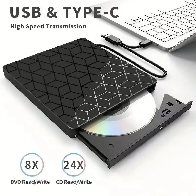 Gravador de dvd externo 7 em 1, usb 3.0/tipo-c, gravador de unidade óptica de dvd, cd/dvd player para laptop, desktop, cd, dvd, leitura, escrita