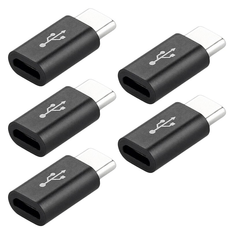 5 pces usb tipo c 3.1 conector masculino para micro usb conversor fêmea USB-C mini adaptador de alta velocidade de alta qualidade para o telefone: black 5pcs