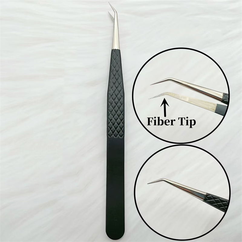 Pinzas para pestañas postizas con punta de fibra precisa para extensión de pestañas, pestañas de visón de Mega volumen, herramientas de maquillaje para artistas con aislamiento de botas para fanáticos: Grey