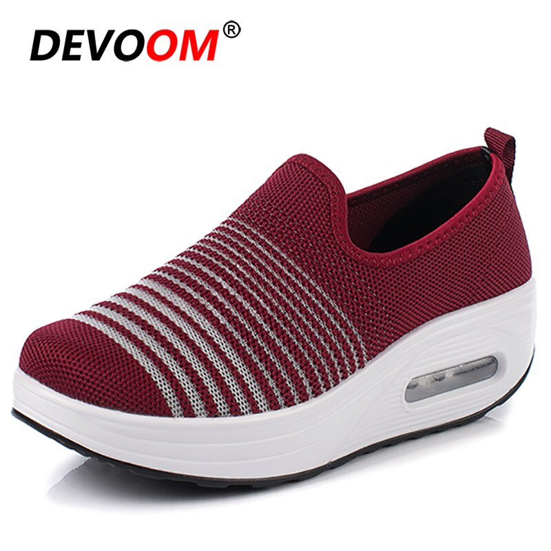 Platform Sneakers Women Slip on Slimming Fitness Shoes Summer Breathable Mesh Swing Air Cushion Sport Toning Shoes Woman