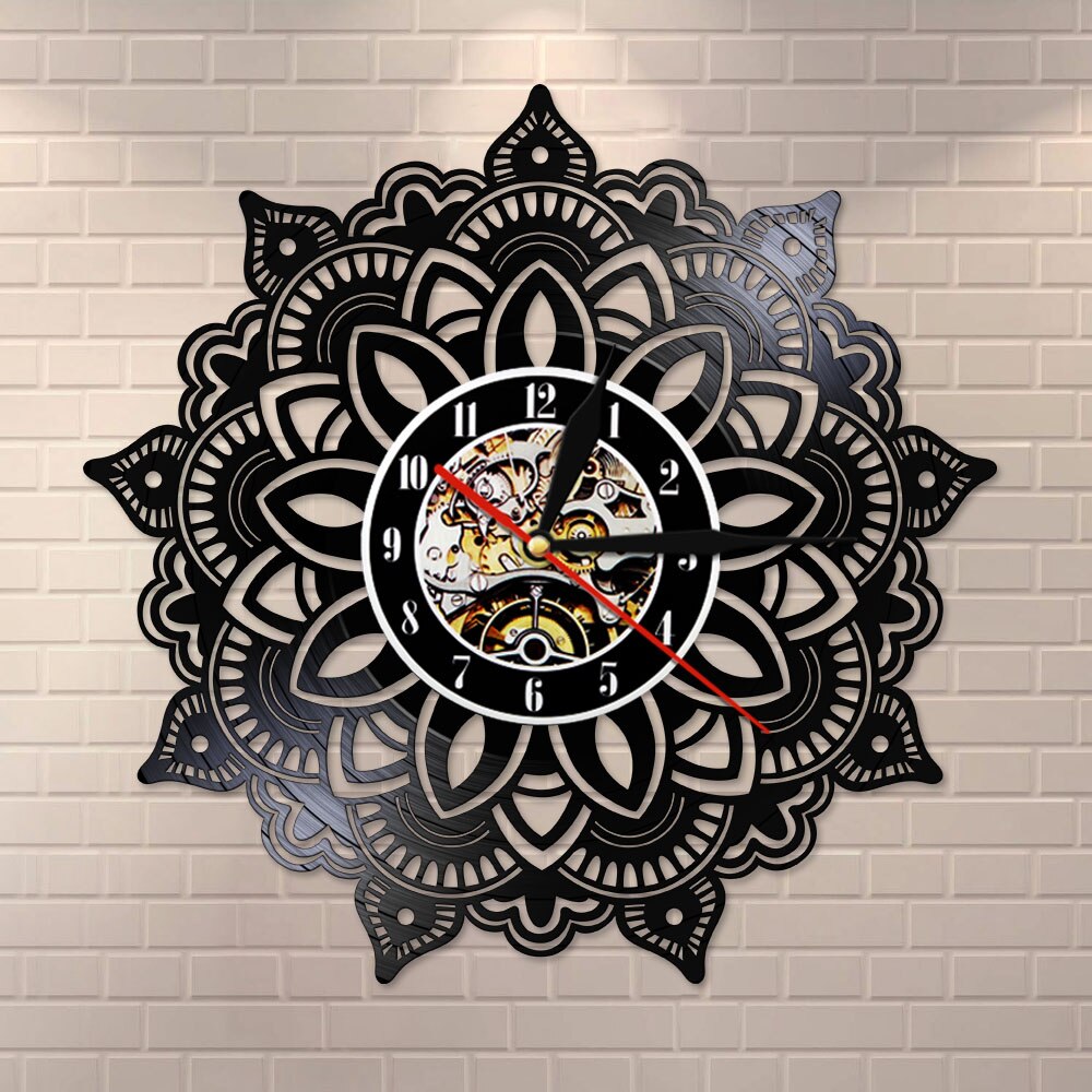 Mandala Bloem Stille Quartz Vinyl Record Wandklok Indian Slaapkamer Art Decoratieve Horloge Mandala Zaden Satori Yoga Souvenir