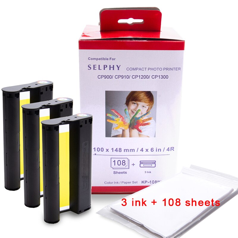 UniPlus KP 108IN Color Ink Cartridge for Cannon Selphy cp1300 cp1200 Label Printer Photo Paper Set 6 inch Ink for Selphy KP36IN: 3 sets