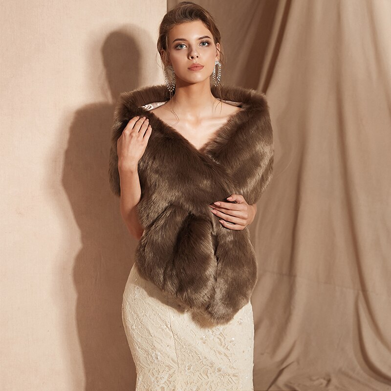 Vrouwen Bolero Bridal Shawl Faux Fur Wrap Bruiloft Cape Winter Ivoor Mantel Avondjurken Faux Bont Sjaal Bont Cape: 90