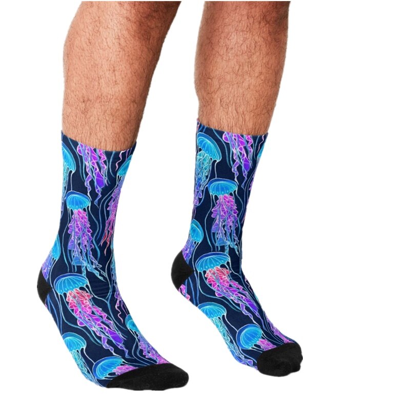 Grappige Mannen Sokken Maan Glow Night Strand Gedrukt Hip Hop Mannen Gelukkig Sokken Leuke Jongens Street Style Crazy sokken Voor Mannen: W83