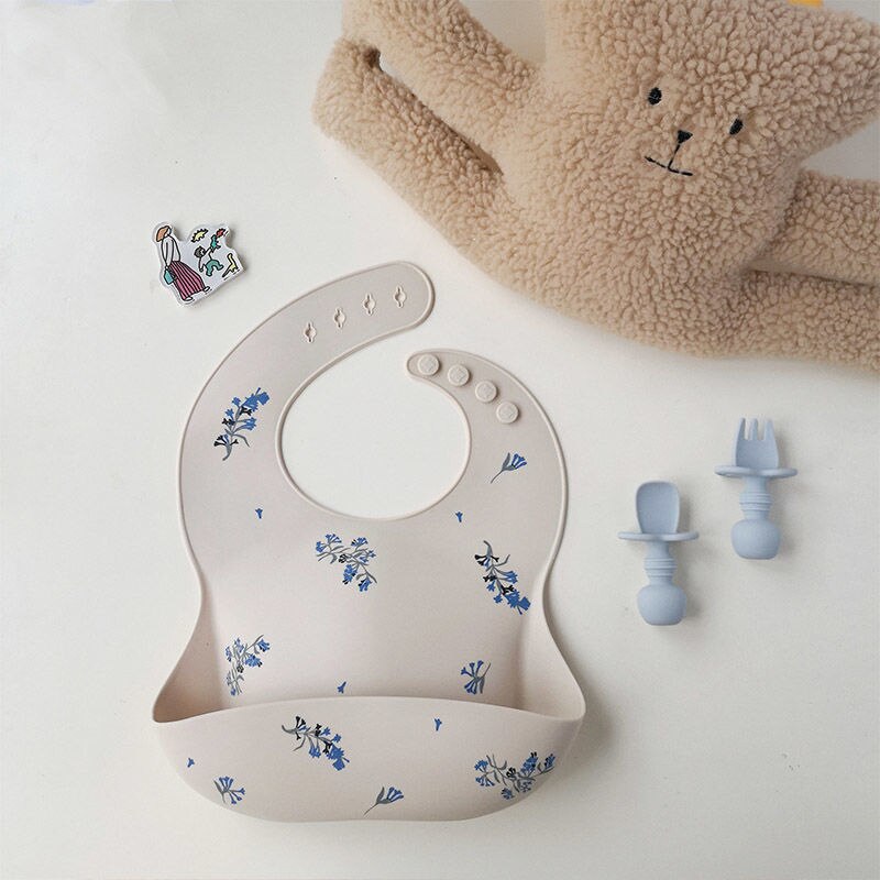Ins estilo nórdico babadores de silicone do bebê padrão floral antifouling infantil impermeável bib dinnerware bib alimentação roupas avental luz: flower