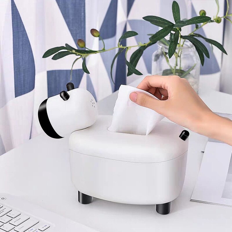 ELEG-Cute Tissue Box Holder Pumping Wipe Paper Case Toothpick Boxes Desktop Decoration Boxes with Disposable Napkin Cow Shape
