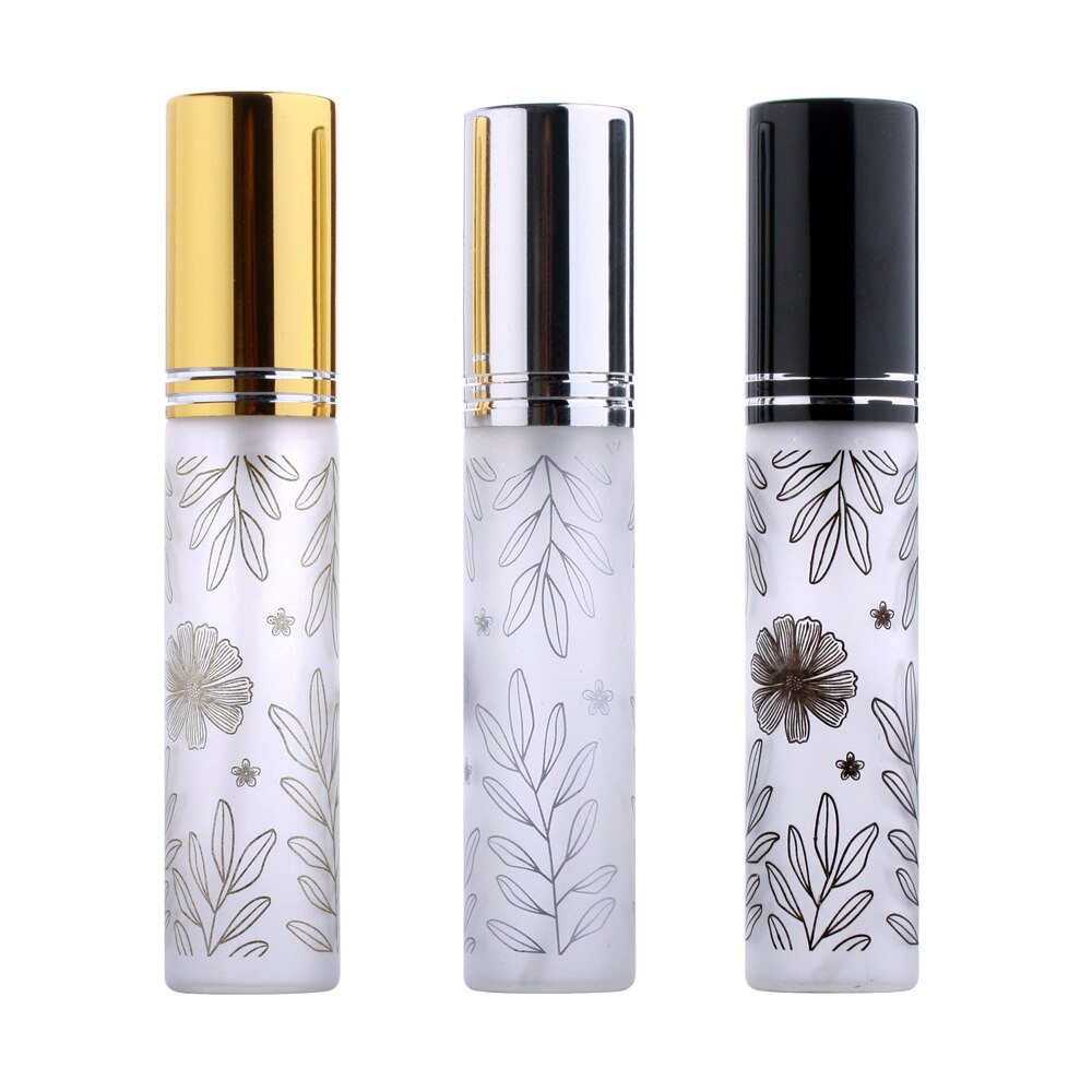 100 Stks/partij 10Ml Blad Patroon Frosted Parfum Fles Glas Verstuiver Aluminium Cap Spray Reizen Flessen: Licht Groen