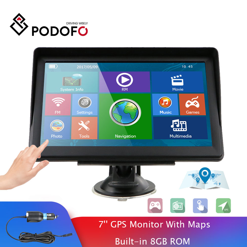 Podofo 7 Inch HD Auto GPS Navigatie Navigator Met Kaart Builtin 8GB ROM FM Radio MP3 MP4 Touch screen Auto Sat Nav Auto