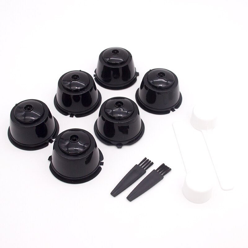 6 pièces adaptées pour Dolce Gusto café filtre tasse réutilisable café Capsule filtres pour Nespresso avec cuillère brosse outils de cuisine: 6pcs-black