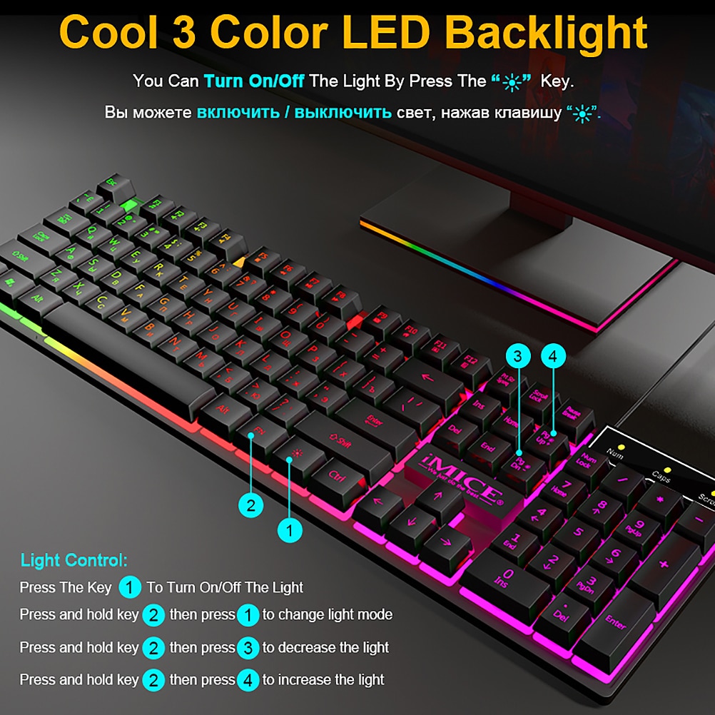 Gamer Keyboard And Mouse PC Gaming Keyboard RGB Backlit Keyboard Rubber Keycaps Wired Russian Keyboard Mouse Gamer Gaming Mouse
