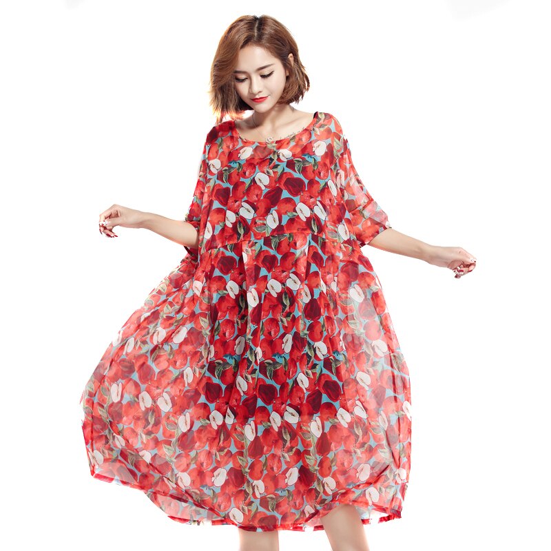 BelineRosa Plus Größe Frauen Strand Kleid Böhmischen Stil rot Apfel Druck 2 Stck Kleider Große Größen Frauen Weibliche TYW00332