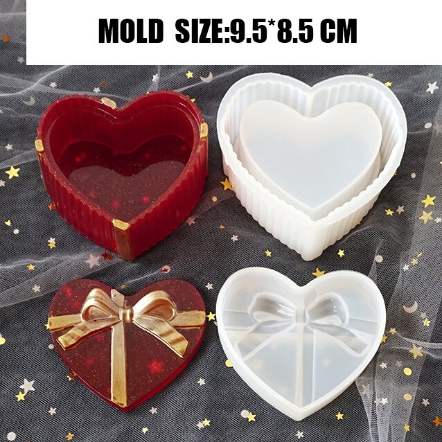 DIY Crystal Bow Storage Box Silicone Mold Epoxy Tabletop For Silicone Mold Crystal Epoxy Mould Epoxy Resin For Jewelry Making: HEART BOW