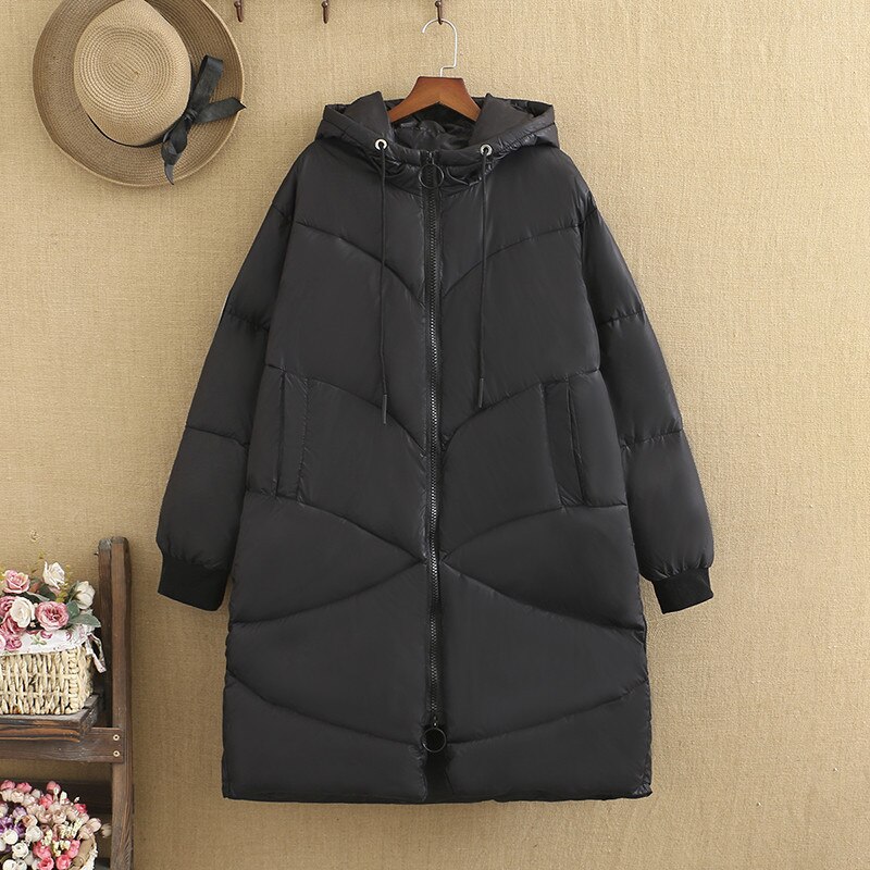 Plus size dames winterjas lange mouw capuchon extra grote maat jas halflang Voeg katoen toe om losse jas dikker te maken voor fatlady