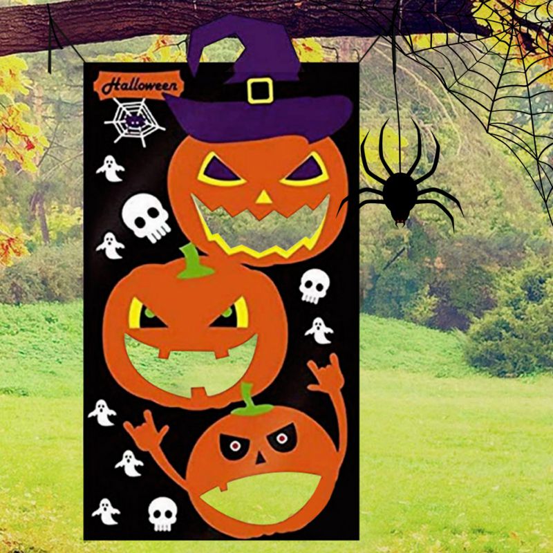 Funny Halloween Games Bean Bag Toss Games Toy Set Banner With 3 PCS Bean Bags For Halloween Outdoor Throwing Games For Party S*: B