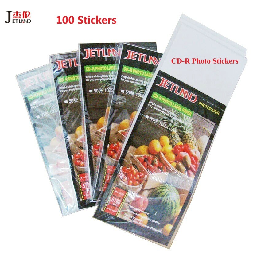 JETLAND CD-R brillante foto pegatinas 50 hojas 100 etiquetas CD etiquetas imprimibles para impresora de inyección de tinta