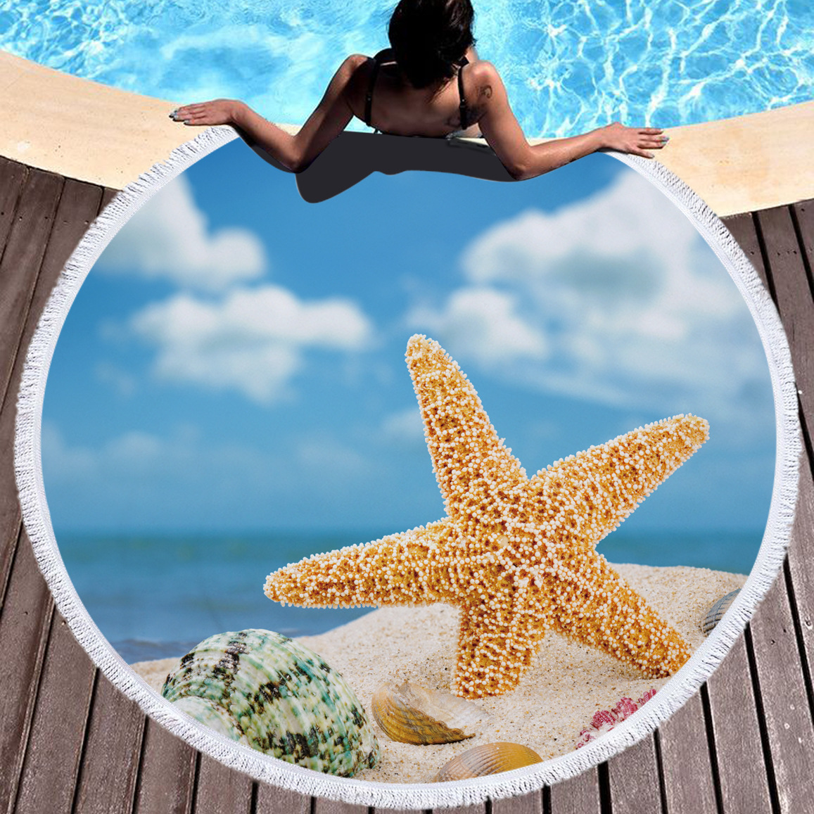 Strandpatroon zomer grote microvezel bedrukte ronde strandlakens met kwastjes kunnen worden gebruikt als badhanddoeken en omslagdoeken