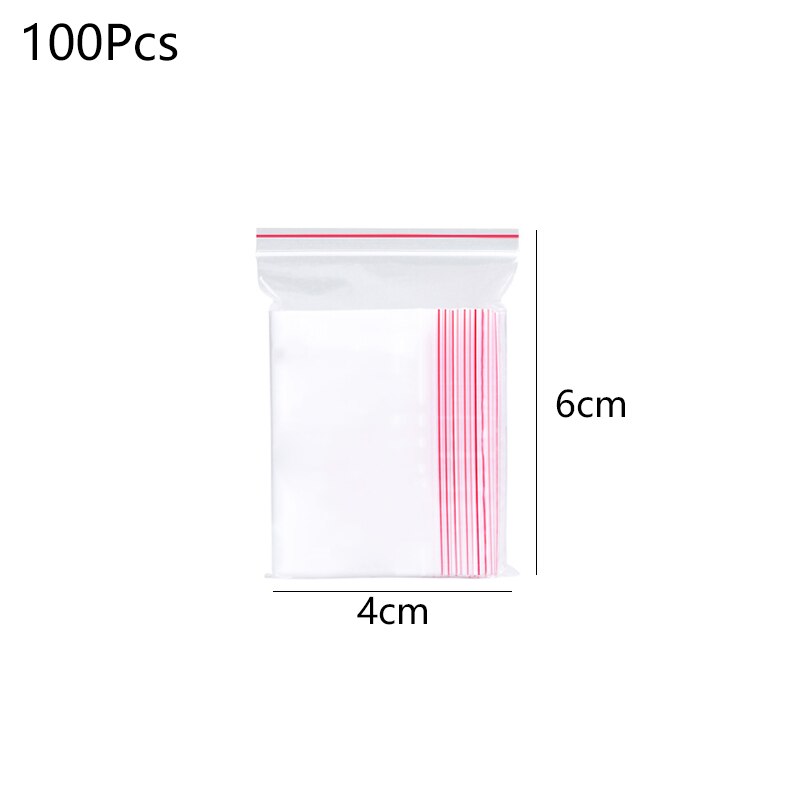 100Pcs Transparent Plastic Sealed Bag Food Storage Container Bags Zip Lock Reclosable PE Storage Ziplock Bags Organizer