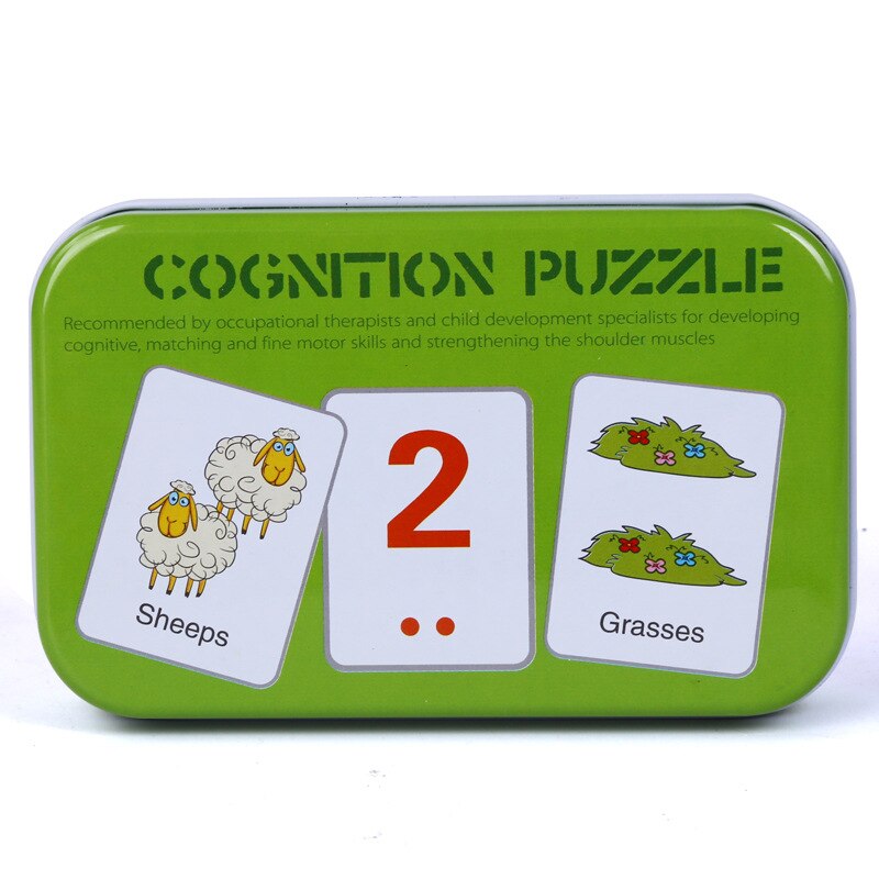 Kids Baby Cognitive Puzzle Cards Montessori Educational Toys Matching Game Cartoon Vehicle Animal Fruit English Learning Cards: Number and animal