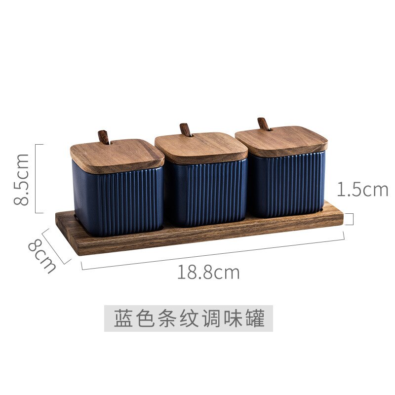 Ceramic Jars with Bamboo Lid Kitchen Cereal Dispenser Multi-function Heat Resistant Spices Containers Bottles with Tray