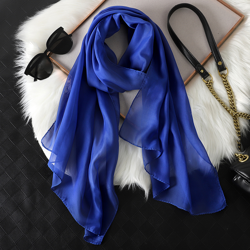 Moda chiffon macio sólido cachecol xale moda decorar cachecóis respirável proteção solar elegante senhora versátil bandana: Azul