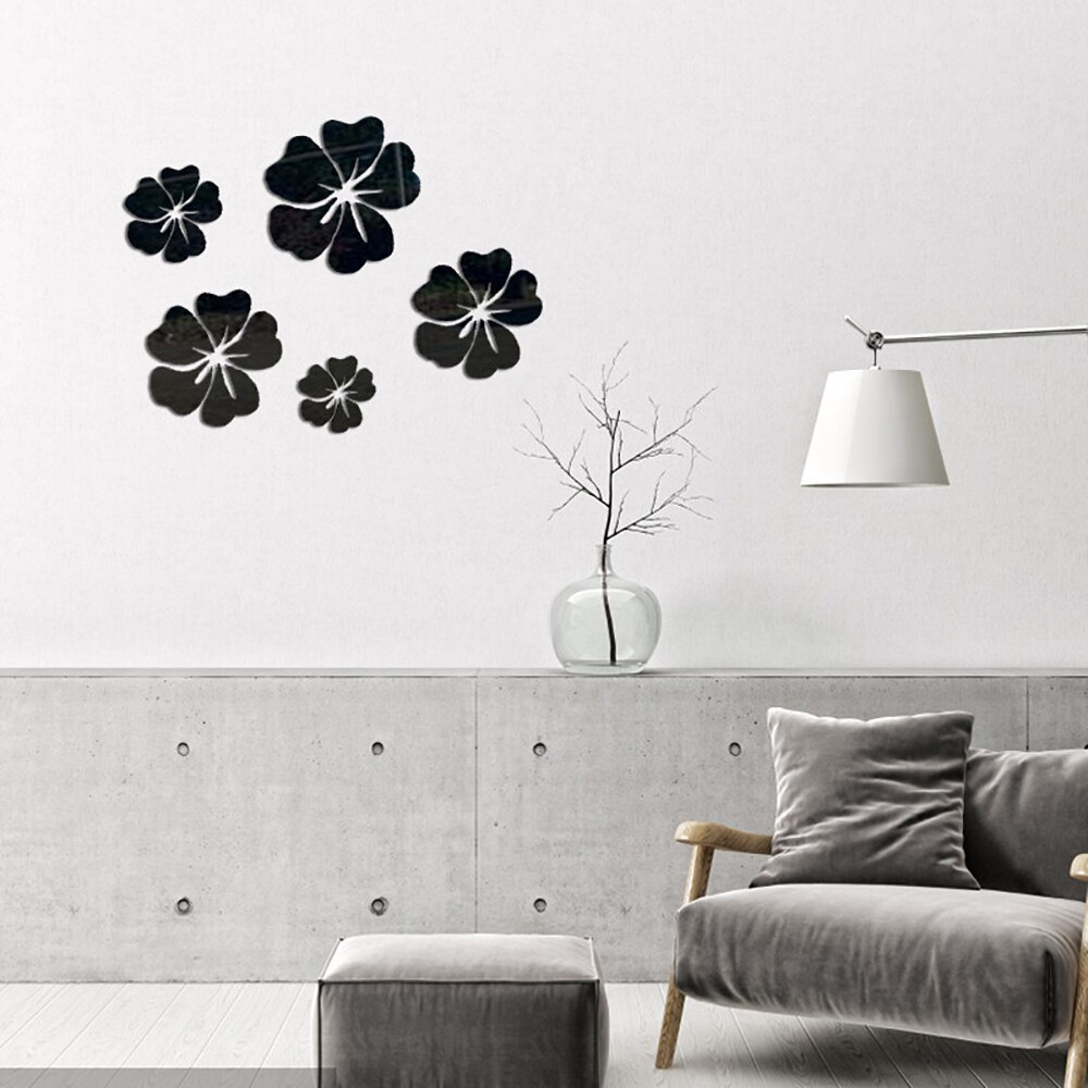 Pegatinas de espejo de flores modernas 3D, decoración de pared DIY, Espejos decorativos creativos para sala de estar, decoración del hogar, extraíbles, 5 tamaños