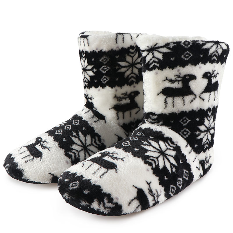 Hause Hausschuhe Frauen Winter Boden Schuhe Weihnachten Elch drinnen Socken Schuhe Warme Pelz Rutschen Damen Plüsch Hausschuhe Pantoffels Damen: Schwarz / 27cm (39-41)