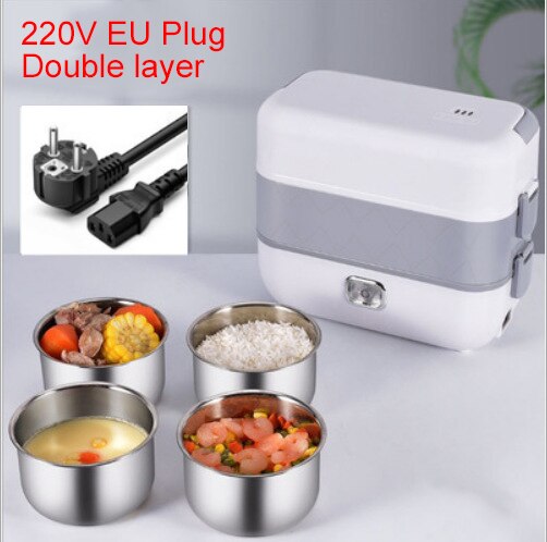 110V/220V Portable Electric Thermal Heating Lunch Box Rice Cooker 2/4 Liner Cooking Pot Stainless Steel Meal Warmer Food Steamer: 4 Liner EU plug