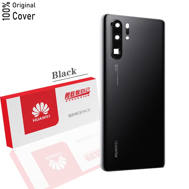 Capa de bateria original para huawei p30 pro vidro volta habitação peças reparo substituição aplicar para huawei p30pro capa traseira: Black