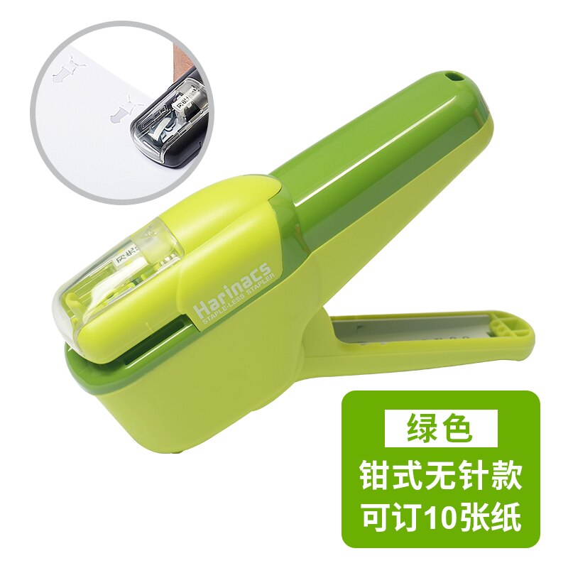 KOKUYO-grapadora sin grapas, grapadora de mano multifunción, portátil, para oficina, estudiantes, sin marcar, tipo en relieve, 5/10 hojas: Green Pincer