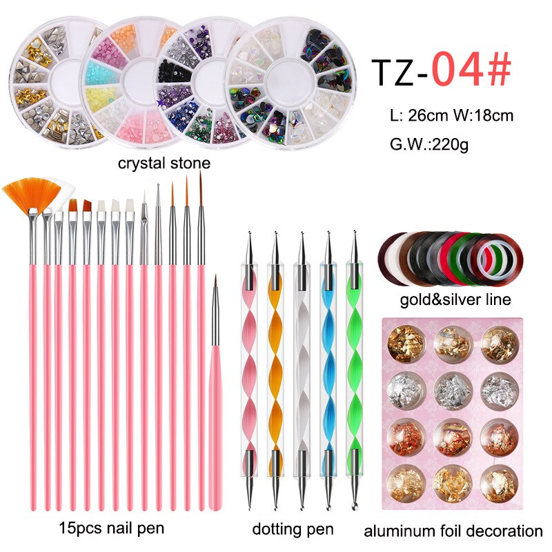 Nail Salon Tool Sets Mixed Nail File Brush Dotting Pen Nail Manicure Set: black