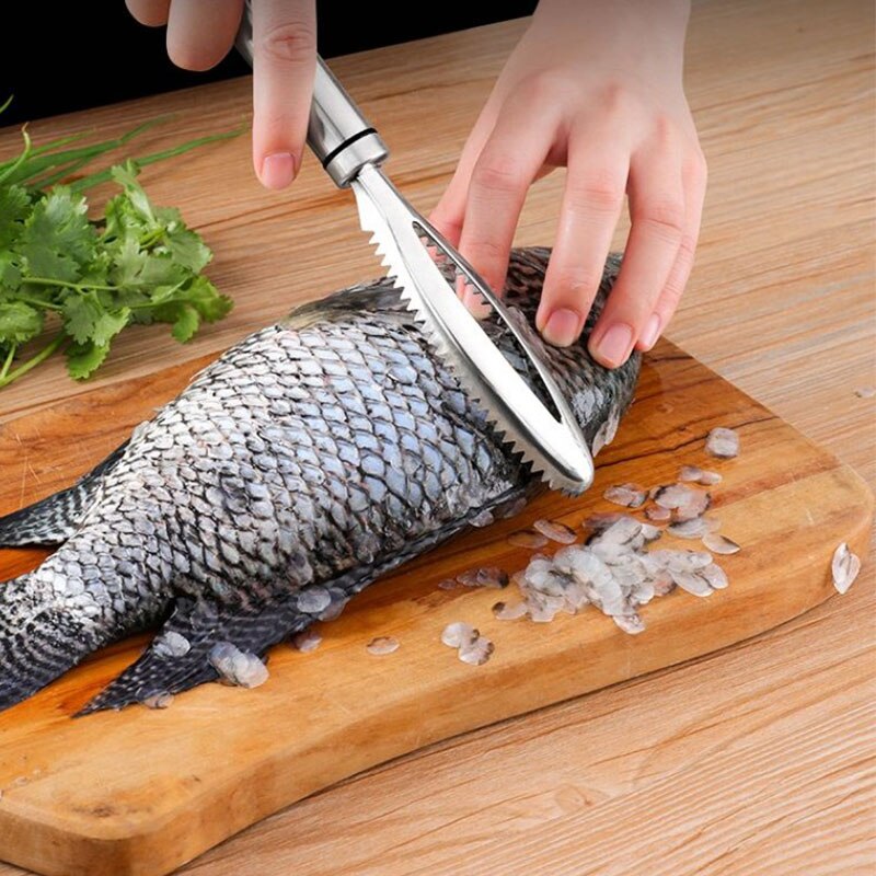 Rustfrit stål fisk skala skraber remover peeler fisk hud skalering hurtigere lettere fisk knogle pincet køkken køkkenredskaber værktøj