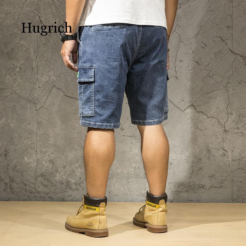 Plus Size 48 50 52 Men's Loose Blue Denim Shorts Summer Big Pocket Straight Jeans Cargo Shorts Male