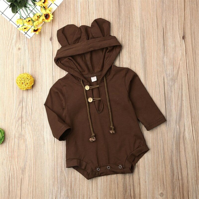 0-18M Baby Ear Hooded Bodysuit Newborn Baby Girl Boy Hooded Bodysuits Jumpsuit Cotton Clothes Outfits