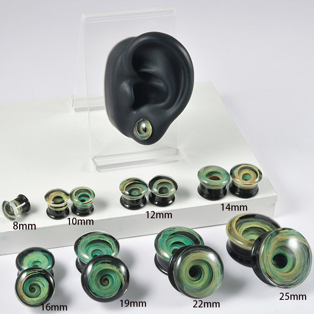 2Pcs Solid Glass Jellyfish Swirl Clear Oil Painting Vortex Ear Plugs Ear Tunnels Gauges Lobe Piercing Jewelry Women Men: Red / SILVER PLATED