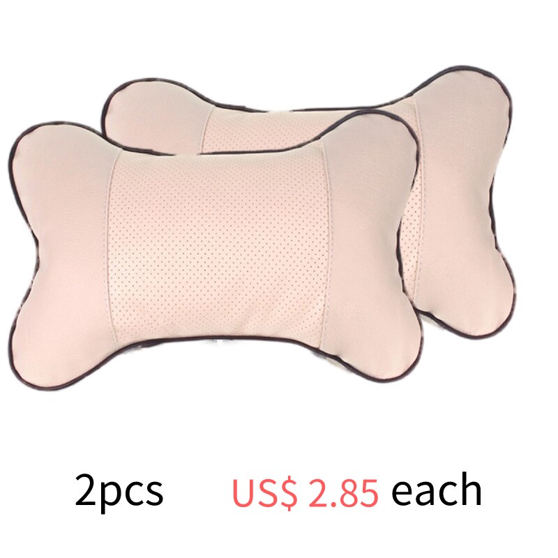Heißer Auto Sitz Hals Kissen Auto Universal- Kopfstütze Leder Baumwolle Atmungsaktiv Komfortable Elastizität Nacken Schutz Auto Zubehör: 2Stck-Beige