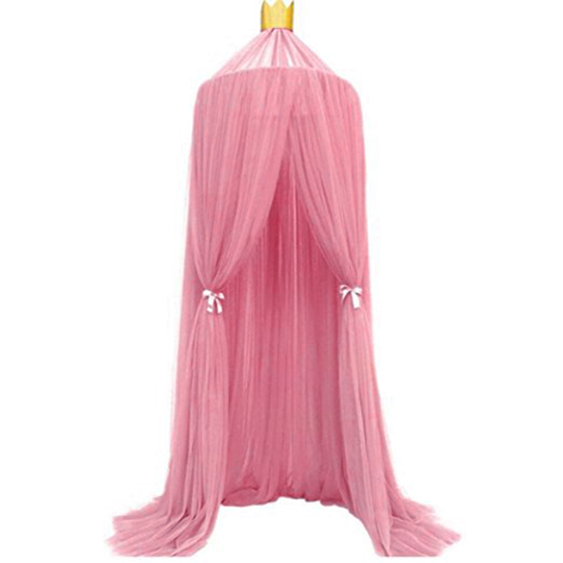 Urijk Lace Four Corner Student Canopy Bed Mosquito Net Four Open Dream Mosquito Net For Children Girls Hanging Round Baby Kids: red