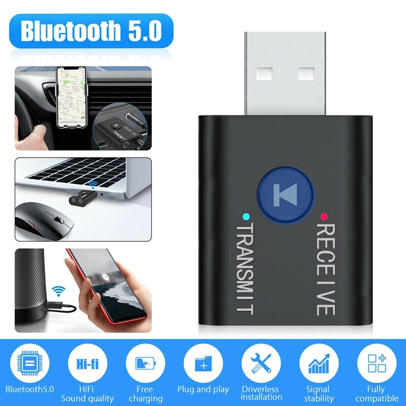 2- i -1 usb bluetooth o sender modtager adapter hifi trådløs o adapter med 3.5mm aux kabel til tv pc bil