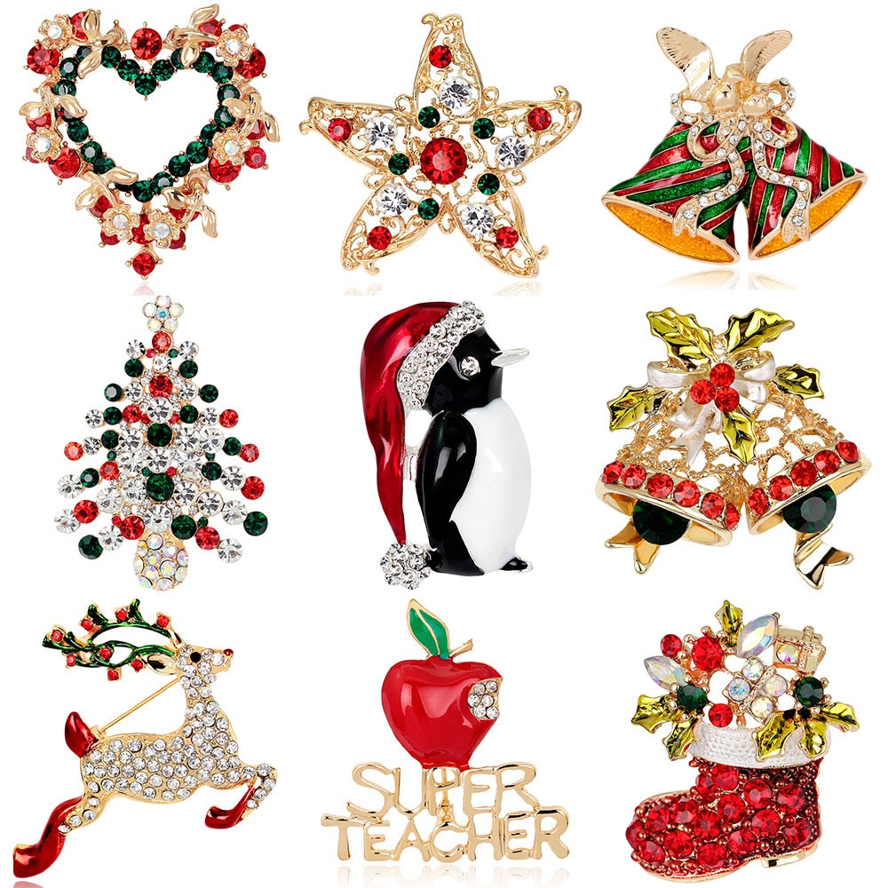 Jujie Kerst Broche Serie Voor Vrouwen Mannen Broches Pins Herten Schoenen Kerstboom Bells Sieraden