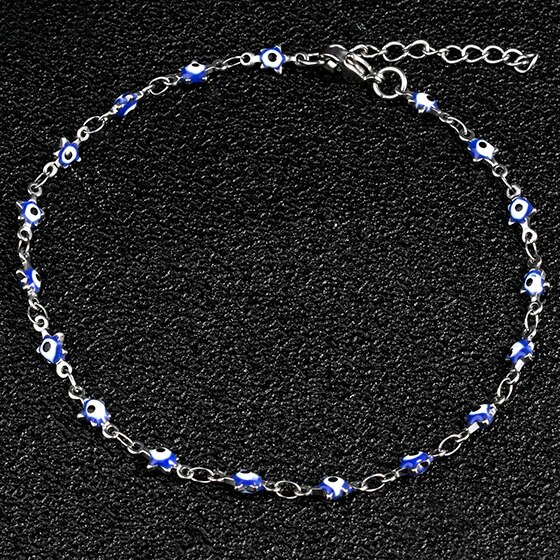 Nova chegada esmalte estrelas pulseiras feminino aço inoxidável colorido encantos tornozeleira pulseiras com extensão: Blue Silver / 22cm with Extension