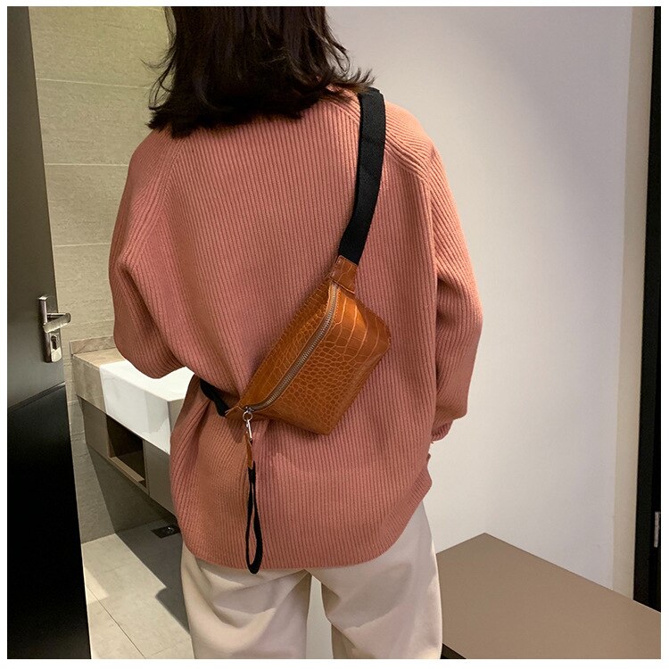 Swdf kvinners veske midjeveske krokodille flerfarget messenger brystveske clutch kvinnelig pu lær håndveske cross body veske: Oransje