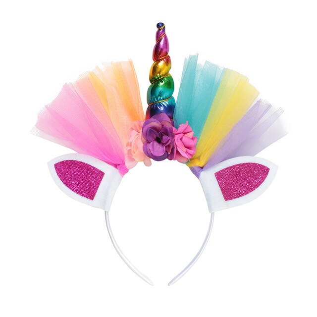 Bandeau de Cosplay licorne pour filles, perruques de princesse pour enfants, accessoires tenues fantaisie, tresse arc-en-ciel, cheveux synthétiques: Unicorn Hairband 01