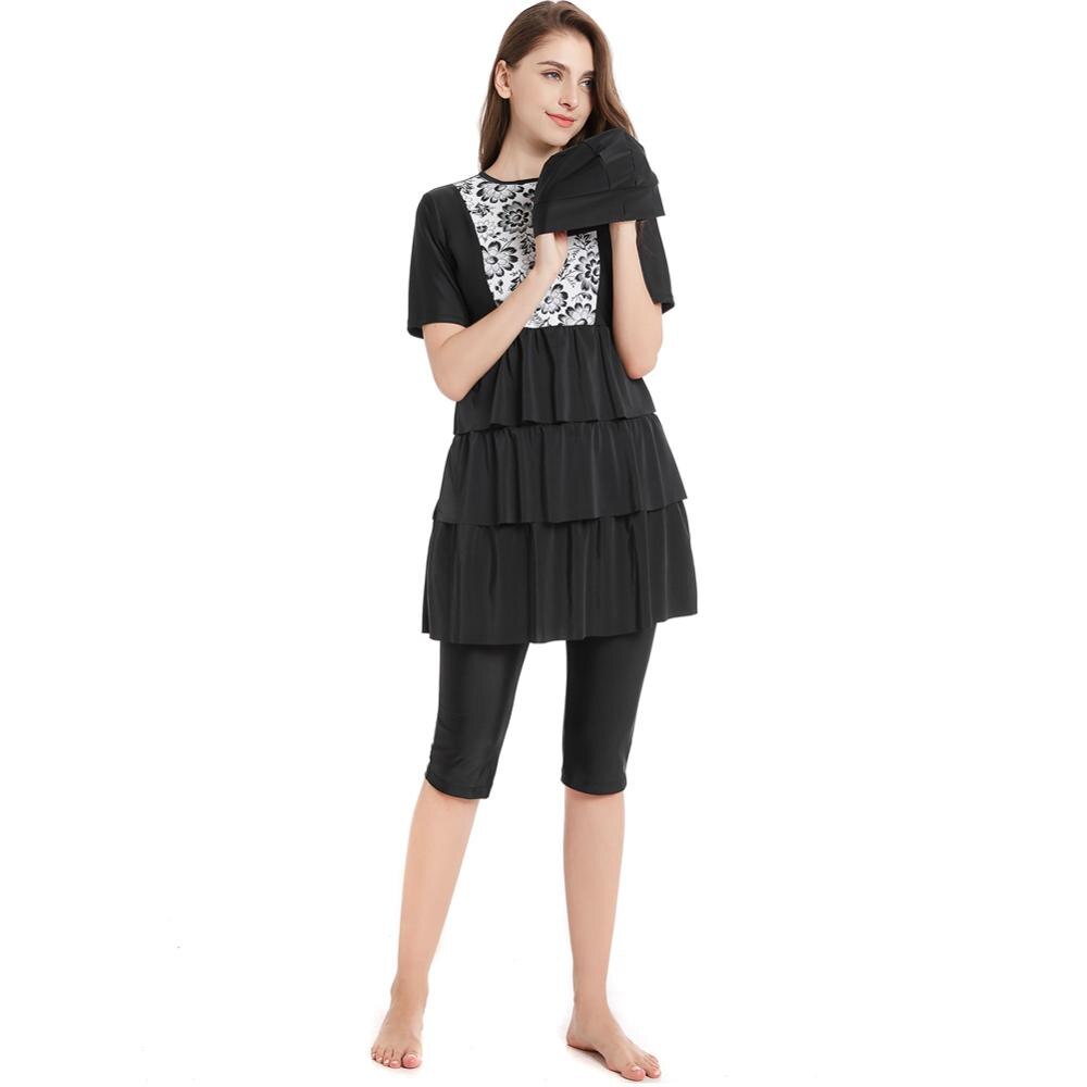 Women's Muslim Modest Swimwear Set - Short Sleeve Tunic Top & Skirt - Printed Two-Piece