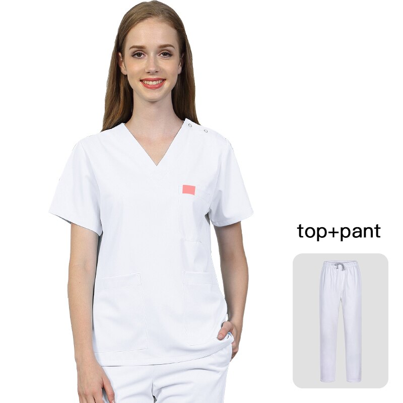 Uniforme blanc Polyester coton solide couture animal de compagnie Salon de beauté Scrubs uniforme laboratoire opérateur gommage travail uniforme: WHITE / S