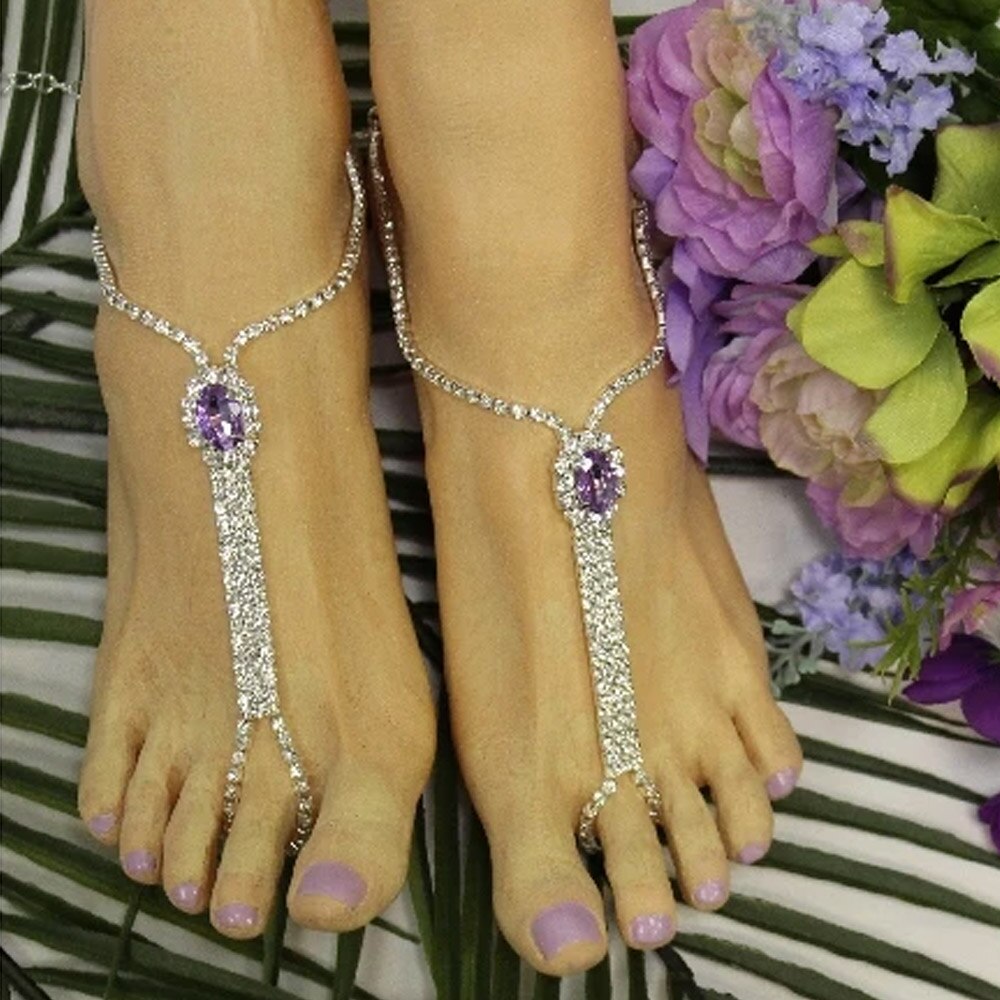 Stonefans 2 stücke Strand Strass Zehe Fußkettchen Armbinde auf Bein Schmuck Barfuß Kristall Fuß Kette Sandale Fußkettchen für Frauen